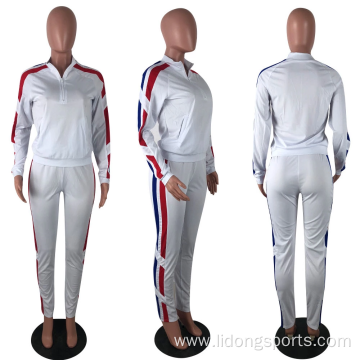 Casual sport 2 piece stripe side women tracksuit